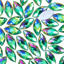 300 Pcs AB Colorful Large Rhinestones,15x7MM Big Rhinestones for Crafting,Jewels Gems for Crafts,Horse Eye Shape Flatback Gemstones Rhinestone for Party Decorations(Green AB)