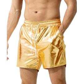 Casey Kevin Men's Metallic Shorts Reflective Rave Shorts with Pockets, CK3112-Gold, XL
