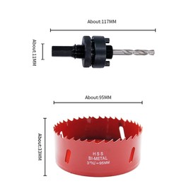 LAIWEI Hole Saw 95 mm, Heavy Duty Mandrel Hole Drill, 4341 Drill, Hole Cutter for Drilling Holes in Wood, Aluminium, PVC and Other Materials, Drilling Tools