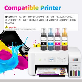 EXCERCUS Ink Refill Bottles Compatible for Ecotank ET-2760 ET-4760 ET-2750 ET-2720 ET-3760 ET-2850 ET-15000 ET-2800 ET-4700 ST-4000 ST-2000 ET-3710 ET4810 ET-3850 Printer (1BK C M Y)