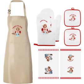 Reallnaive 7 Pcs Funny Apron and Oven Mitt Set Funny Cooking Aprons, Non Slip Oven Mitts for Women, Joked Themed Dishcloth, Cook Mat Baking Gifts for Women Mom Birthday Housewarming Gift