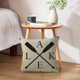 ULOVE LOVE YOURSELF Lake House Decor Throw Pillow Covers 18 x 18 Inch Set of 2 Lake House Gift Lake Paddle Pillowcases Lake House Beige/Black Decorative Cushion Cover for Sofa Couch Porch