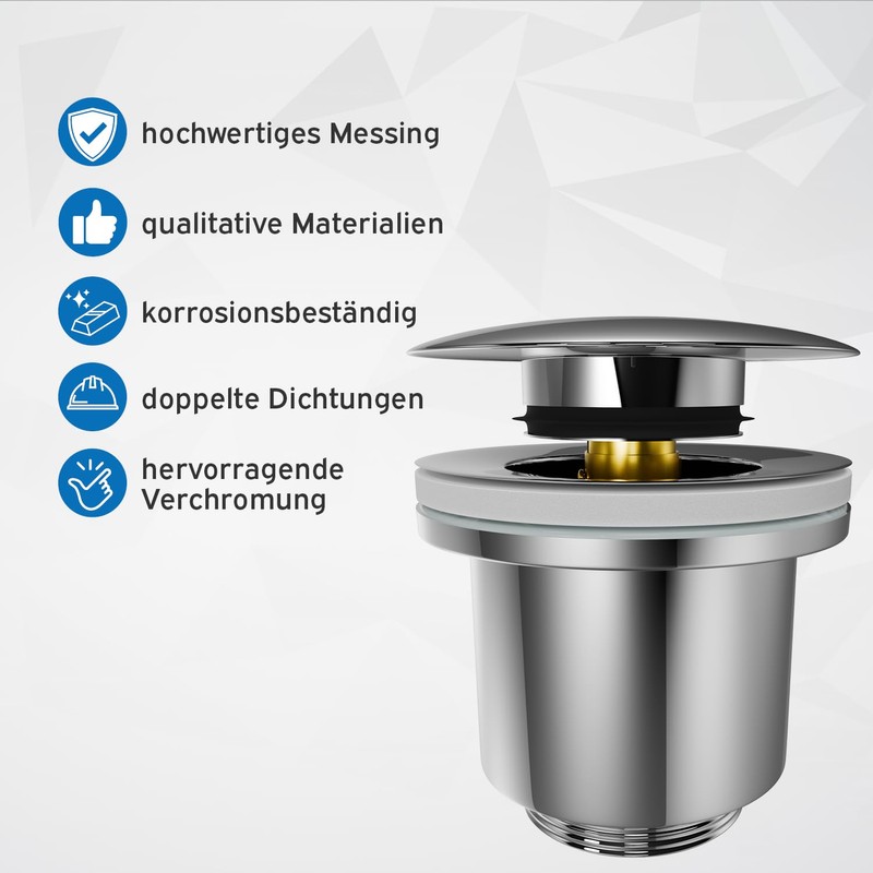 kör4u Design Pop Up Valve Chrome 1 1/4 Inch Universal
