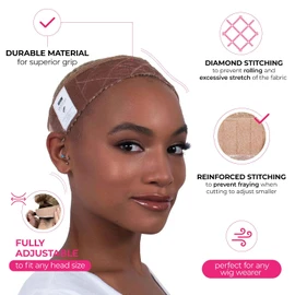 Peluca de terciopelo de Milano Collection con 9 fundas de nailon antideslizantes, mantiene la peluca asegurada – evita dolores de cabeza y pérdida de cabello, Bronceado, Talla única