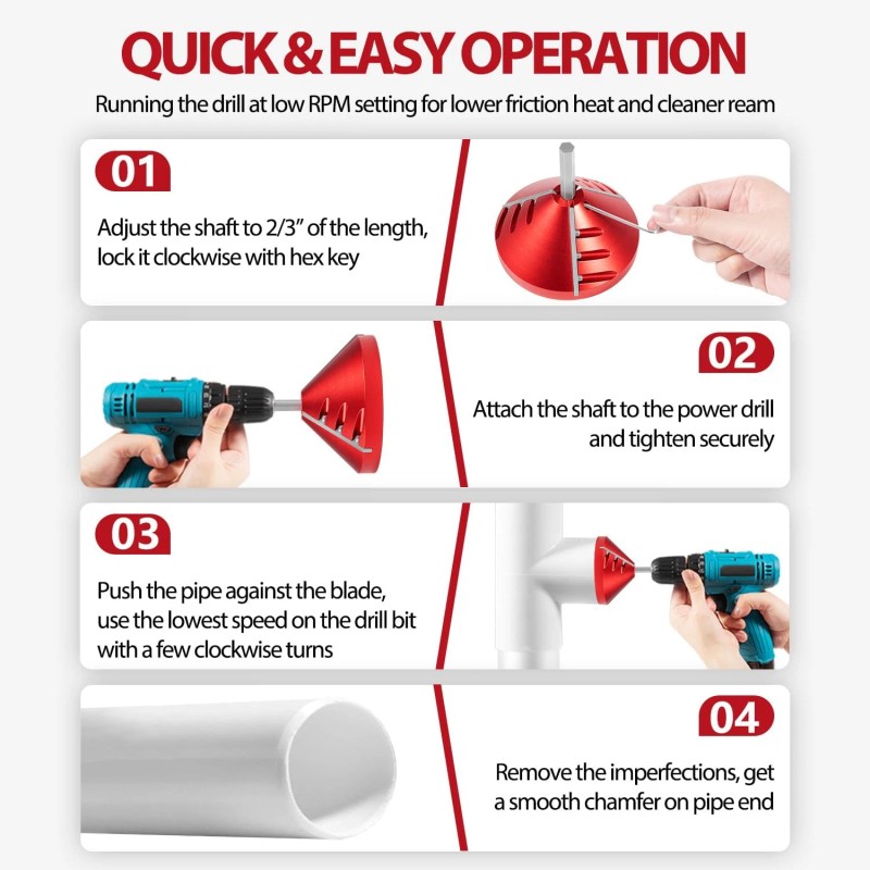 DearChan 2-in-1 Inner-Outer PVC Deburring and Chamfer Tool, Pipe Reamer