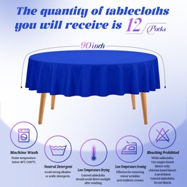 Teruntrue 12 Packs Royal Blue Round Tablecloths 90 inch Round Table Cloth, Washable Polyester Fabric for Wedding Parties Banquet Holiday Dinner Table Decorative, Royal Blue