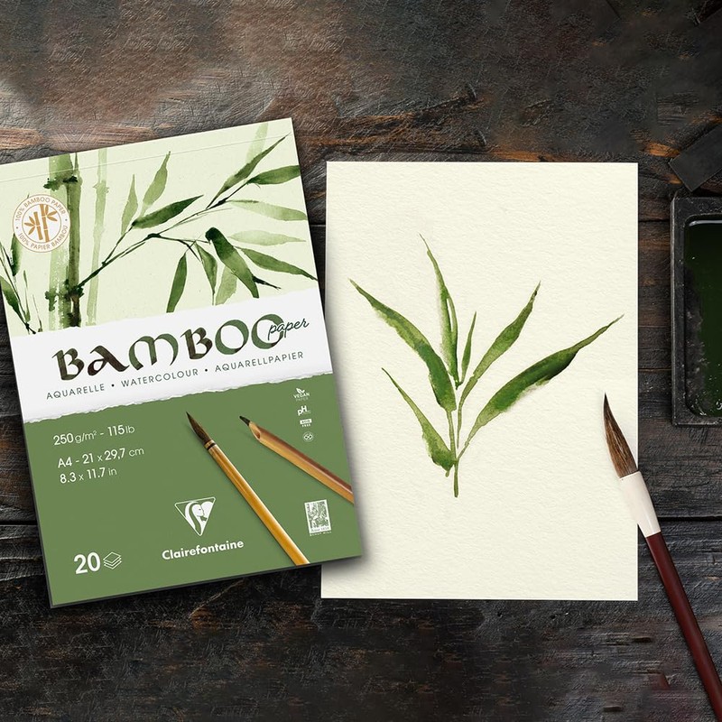 Clairefontaine 975919C Bamboo Watercolour Block Glued on One Side 20