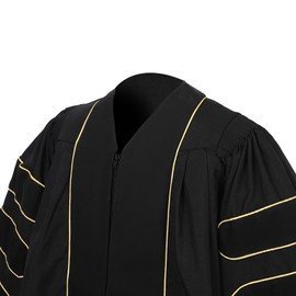 Erligo Unisex Deluxe Doctoral Graduation Gown and Doctoral Hood 8-Sided Tam Package for Faculty Academic Regalia (Black, 54)