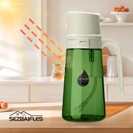 Sezbaifles Upgrade 2 in 1 Olive Oil Sprayer for Cooking, Light-Blocking Olive Oil Dispenser Bottle for Kitchen Gadgets Maiden, 16oz/470ml Dark Glass Bottle, Food-Grade Oil Mister for Air Fryer