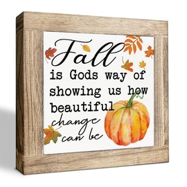 Decorative Wooden Plaque for Office Home, Fall is Gods Way of Showing Us Sign, Inspirational Autumn Quote Wooden Box Sign, Autumn Decorations to Farmhouse, Housewarming Gifts 5.9X5.9X0.7inches