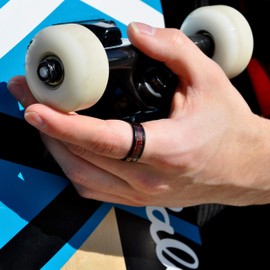 Adreamz 8mm Black Stainless Steel Anxiety Ring for Women Men Fidget Spinner Ring Beveled Edge Red Celtic Dragon Inlay Comfort Fit Wedding Band, Stainless Steel, No Gemstone