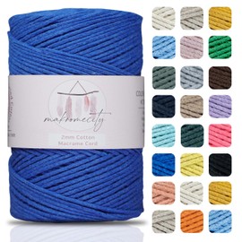 Makromecity, Cotton Macrame Cord 2mm x 195 Yards (590 feet) 2mm Recycled Cotton Crochet Yarn for Macrame Art & Crafts for Wall Hangings, Bags, Underplate, Rug (25 Colors Available) (Sax Blue)