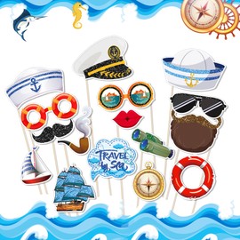 Set di 25 puntelli fotografici marittimi, blu e bianco, accessori di scena, divertenti per selfie fai da te, per marinai, capitano, nave, decorazione per foto, booth, props