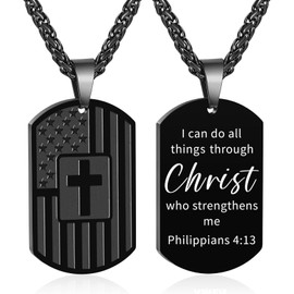 TOWAMOE Cross Necklace for Men Christian Bible Verse Necklace Stainless Steel Pendant Chain Religious Christian Jewelry Gifts(With Gift Bag)