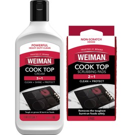 Weiman Ceramic and Glass Cooktop Cleaner - Heavy Duty Cleaner and Polish (10 Ounce Bottle and 3 Scrubbing Pads)