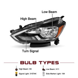 JSBOYAT Halogen Model Headlight Assembly Fit for 2016-2019 Nissan Sentra S/FE+S/SL/SR/SV 4-Door OE Style Headlamp Bulbs Included Left Driver Side