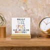 QASHWEY Safe Space Sign Desk Decor, Boho Classroom Wood Table