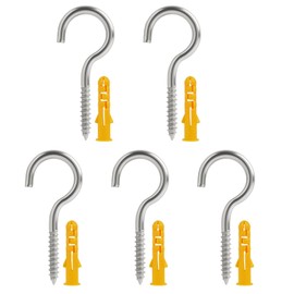 Aifrymne Screw-in Hooks in 304 Stainless Steel, 50mm M4 Metal Washing Line, Heavy Duty Screw in Hooks, Silver Clothes for Home Office Indoor and Outdoor, 5PCS