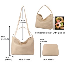 Woven Tote Bag For Women,Vegan Leather Shoulder Bag Large Handbags Satchel Messenger Bag (Apricot+Toy)