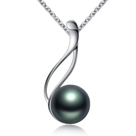 VIKI LYNN Tahitian Cultured Black Pearl Pendant Necklace 9-10mm Round Sterling Silver Gifts for Women