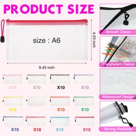 Sherr 120 Pcs Mesh Zipper Pouch Bulk Small Pencil Bags Waterproof Mesh Bags with Zipper PVC Document Pouch Multipurpose Document Bill File Bags for School Office Travel(White)