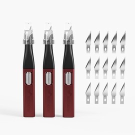 3 PCS Exacto Knife,Hidden Blade Design at The End,Comes with 5 Spare High Qualiry Carbon Steel Exacto Knife Blades. Craft Knife for Crafting, Arts,Modeling,Scrapbooking,Stencil,DIY Projects.Red