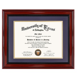 GMFrames 8.5x11 Diploma Degree Frame with Purple Mat or Display 11x14 Certificates without Mat,Solid Wood,Cherry Finish with Intricate Black Rope Detail,UV Protection Acrylic