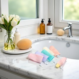 6PCS Multicolor Exfoliating Mesh Soap Pouch Bubble Foam Net Bag for Shower Saver Pouch Drawstring Foaming Net Soap Bag for Body Facial Cleaning Tool, 5 Colors Easy to Store Used Repeatedly,Cleansers