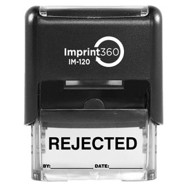 Imprint 360 AS-IMP1105K Rejected Stamp with by: & Date:, Black Ink, Heavy Duty Commercial Self-Inking Rubber Stamp, 9/16" x 1-1/2" Impression Size