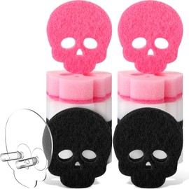 Honeydak 12 Pack Skull Kitchen Sponges and 1 Pack Sponge Holder Multifunctional Dual Sided Skull Scrubber Sponges Spooky Non Scratch for Gothic Kitchen Accessories Dish Scouring