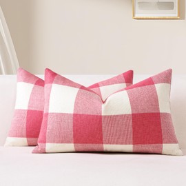 OTOSTAR Set of 2 Classic Buffalo Check Plaid Throw Pillow Covers 16x24 Inch Soft Solid Decorative Pillow Covers Cushion Case Couch Pillowcases for Home Farmhouse Sofa Bed Decor (Pink)