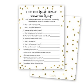 24 cnt How Well Does Bride Know Groom Bridal Shower Game (Faux Gold on White)