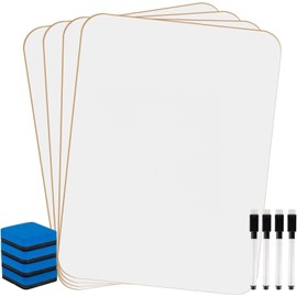 6Pack Small A4 White Board Dry Erase Boards, 21 x 30 cm Double Sided Mini Portable WhiteBoards Lapboards for Students Teachers School Classroom Supplies Including 6 Markers and 6 Erasers