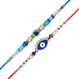 SHOPOGENIE Evil Eye Rakhi for Brother | Set of 2 Rakhi With Roli Tika and Rakhi Greeting Card | Rakhi Set For Brother | Rakhi Combo for Rakshabandhan