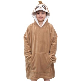 A2Z 4 Kids Girls Boys Oversized Hoodie Animal Blanket Super Soft Warm Fleece - Snuggle 957 Sloth Kids 7-13
