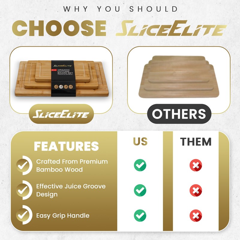 SliceElite 3pc Bamboo Cutting Board Set: Eco-friendly, durable chopping boards