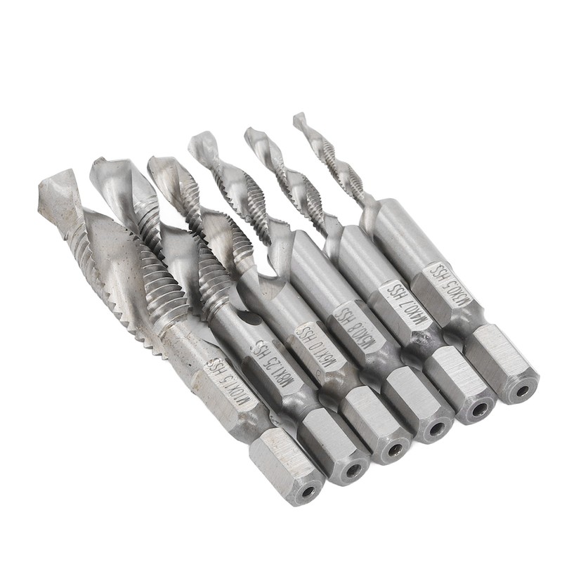 6PCS Hex Shank Combination Drill Tap 3 in 1 HSS