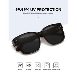 MEETSUN Oversized Fit Over Glasses Sunglasses for Women Trendy Large Square Polarized Sun Glasses for Driving Brown Tortoise Grey