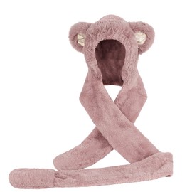 3 In 1 Kids Faux Fur Hooded Scarf and Gloves Set Boys Girls Winter Warm Plush Hat Scarf and Gloves Thermal Trapper Hat Earflaps Hat Long Scarfs Pocket Gloves Mitten Shawl Wraps Neck Warmer Age 3-8