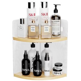 NLBTW 2-Tier Wood Corner Bathroom Countertop Organizer, Vanity Shelf Perfume Skincare Organizers Bathroom Counter Storage and Organization for Vanity (Natural)