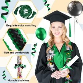 Spakon 13 Pcs Graduation Leis Graduation Candy Lei Kit Class of 2025 with 48 Inch Braided Ribbon 4.92ft PE Bag for Grad Party(Black, Green)