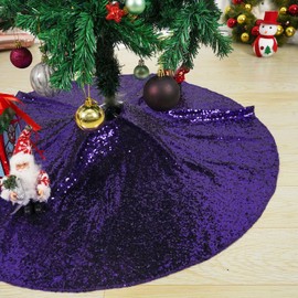 Eternal Beauty Xmas Tree Skirt 91cm Round Christmas Tree Skirt Sequin Christmas Tree Base Cover Round Tree Skirt for Christmas Decorations Holiday Home Decor (36 inches,Purple)