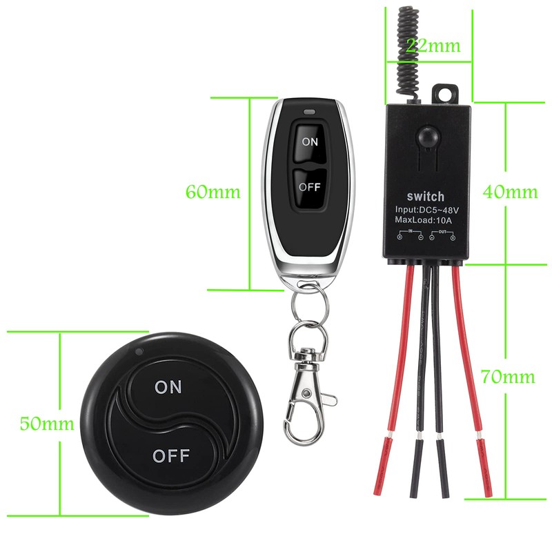 dstfuy Mini Wireless Switch 12V,5V/12V/48V/10A Relay Remote Switch for Lights,328FT