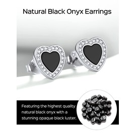 ChicSilver 925 Sterling Silver Heart Stud Earrings, Cubic Zirconia Black Onyx Earrings for Women hypoallergenic Earrings