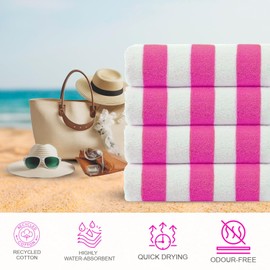 CASA COPENHAGEN Cabana Beach Designed in Denmark Rough and Tough, Quick Dry, Pool, Bath & Shower 30x60 inches 4 Pieces Cotton Beach Bath Towels Set - Pink