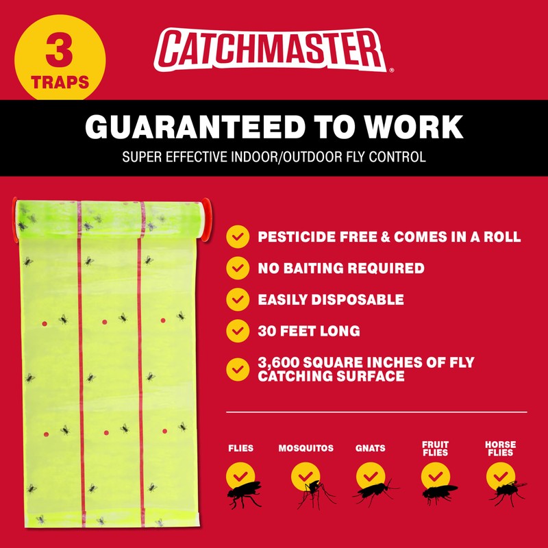 Catchmaster Giant Fly Glue Trap 3-Pack 30 Feet Each, Adhesive