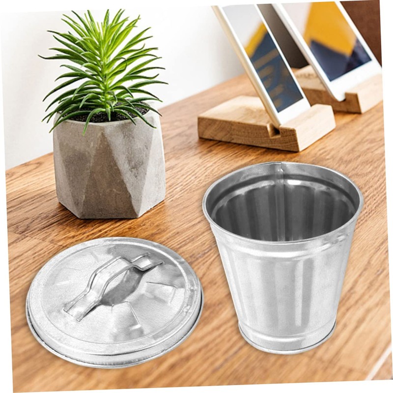 LABRIMP 4pcs Metal Trash Can with Lid Small Office Desk