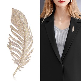 Rhinestone Feather Brooch Pin for Women Elegant Crystal Exquisite Leaf Brooch Gold Silver Crystal Feather Leaf Pearl Brooch Lapel Pins Clothing Bag Hat Dress Jewelry Accessories Birthday Wedding Dance Party Jewelry (Gold)