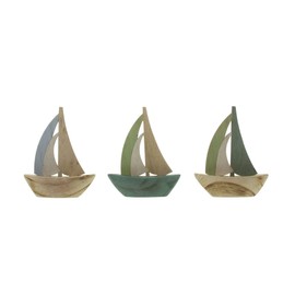 FRANK FLECHTWAREN Nautical Decorative Figurine Sailing Boat AHOI Set of 3 Each Approx. 10 x 12 cm