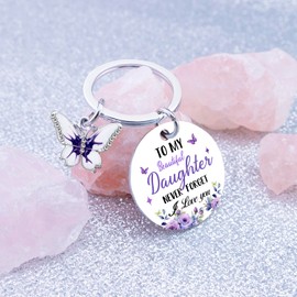 To My Daughter Keychain Gifts From Mom Dad Purple Butterfly Keychains Gifts For Women Teen Girls Adult Cute Daughter Valentines Day Easter Birthday Gifts For Her
